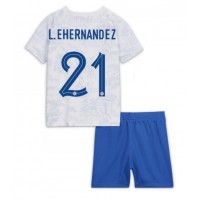 Fotballdrakt Barn Frankrike Lucas Hernandez #21 Bortedraktsett VM 2022 Kortermet (+ Korte bukser)